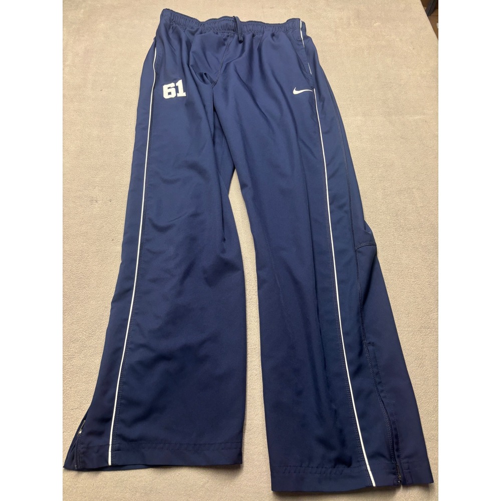 Nike Mens Dri-FIT Navy Blue Track Pants White Piping Ankle Zips XL Loose